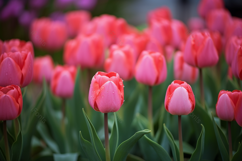 粉色大片的郁金香和绿叶开满的花园香气扑鼻,高清,摄影图,摄影图片,图片大全,摄影图免费下载